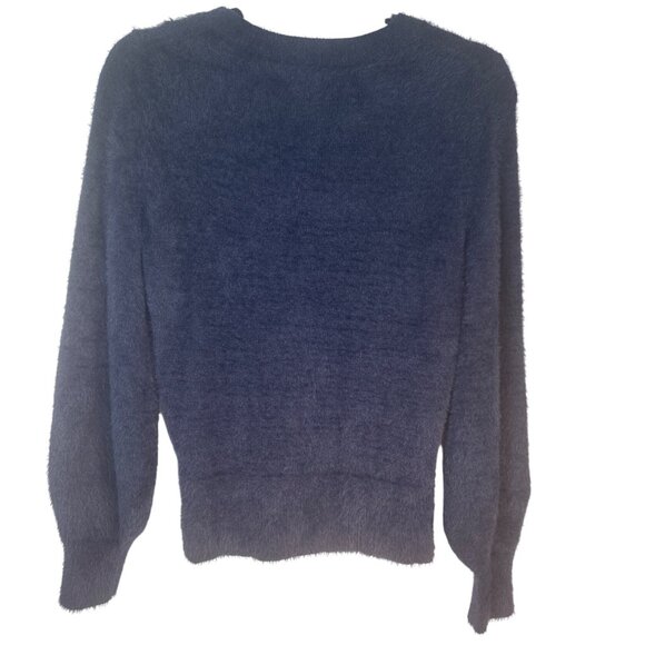 Banana Republic XS Fuzzy Navy Blue Sweater Long Sleeve Soft Nylon Cotton Blend - Picture 2 of 12